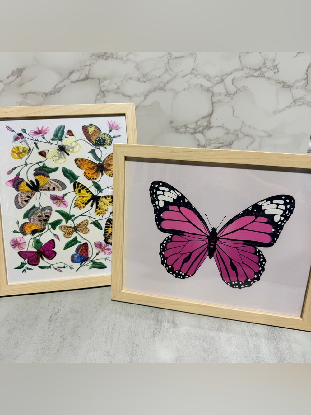 Pink Butterfly Framed Art Print set